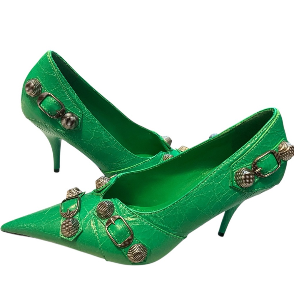 NITB BALENCIAGA Neon Green Leather Cagole Heels